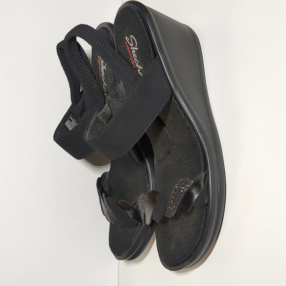 Skechers Black Sparkly Wedge Sandals - Picture 2 of 13